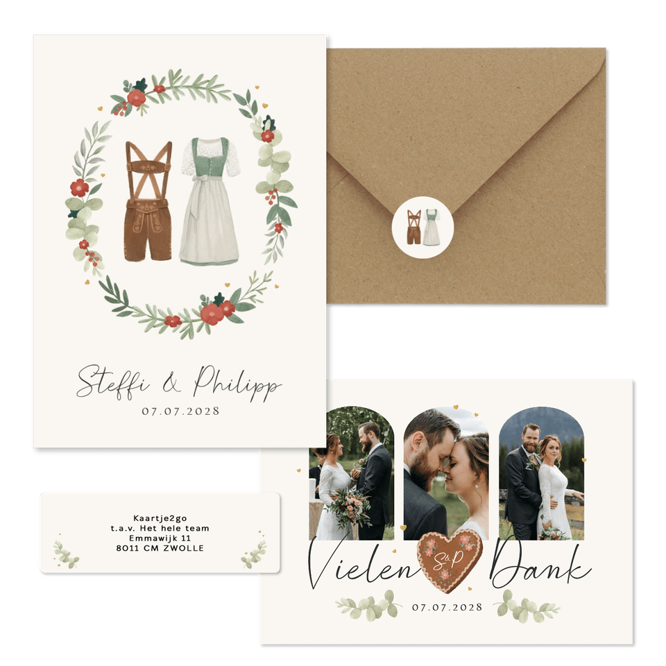 Hochzeitskartenset Dirndl & Lederhose
