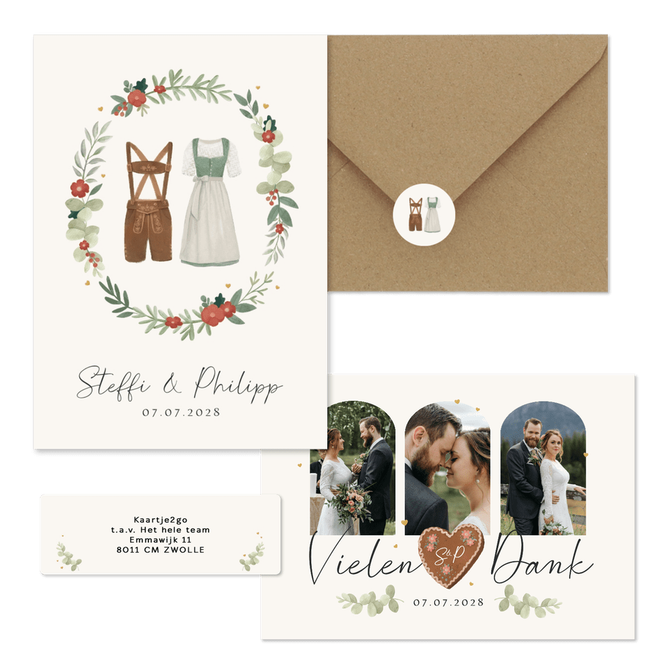 Hochzeitskartenset Dirndl & Lederhose