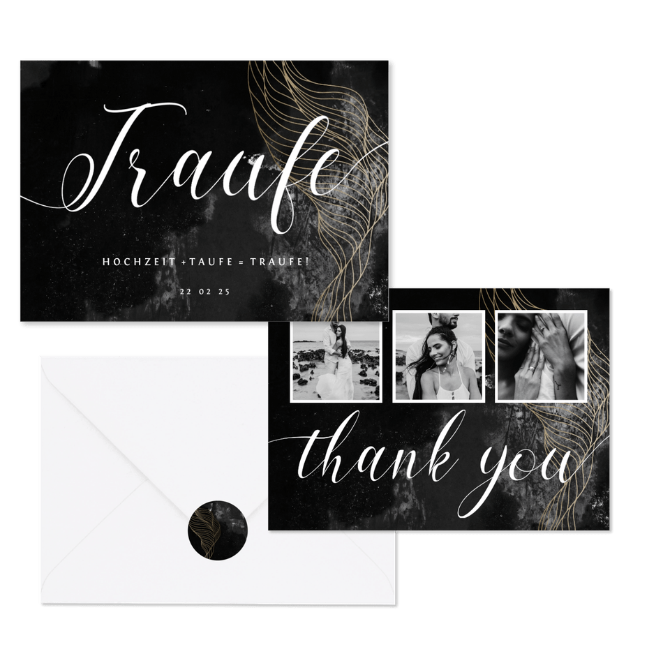 Hochzeitskartenset industriell mit Gold