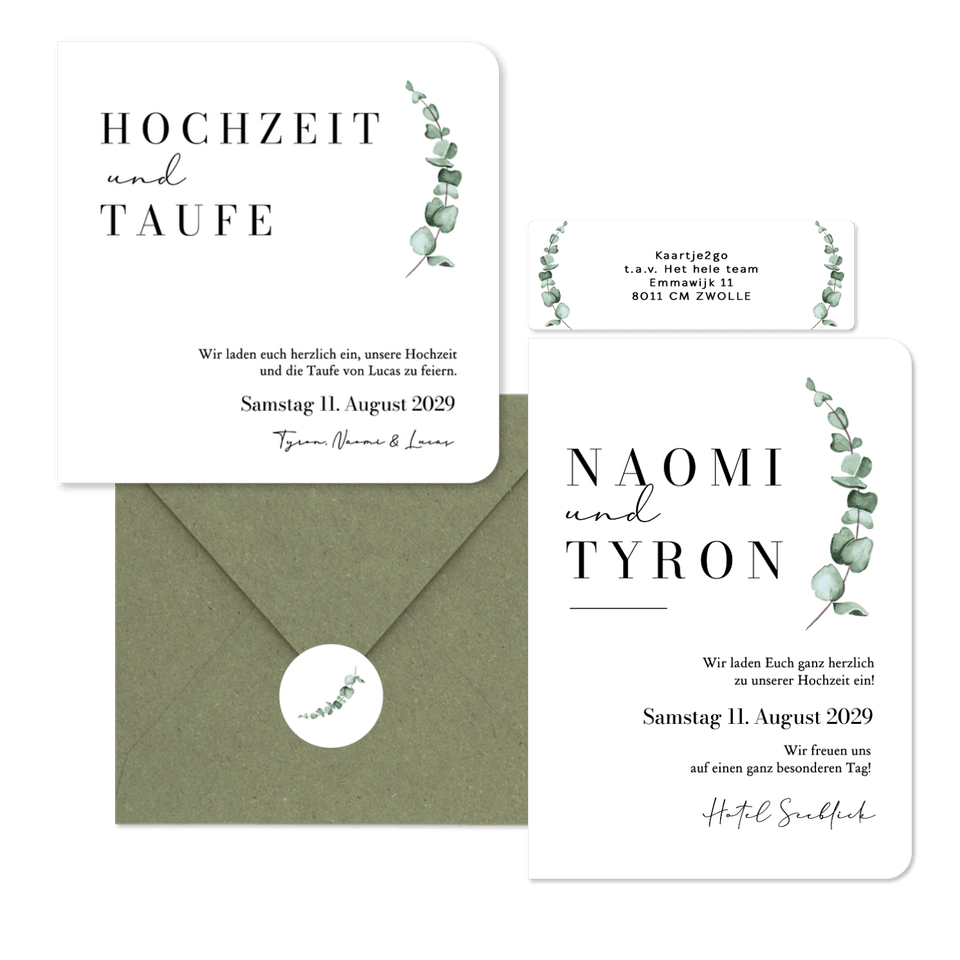 Hochzeitskarten schlicht und elegant mit Eukalyptuszweig