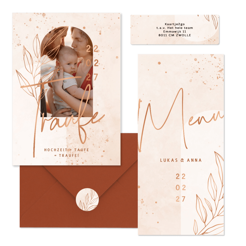 Hochzeitskartenset filigraner Zweig auf Rosé