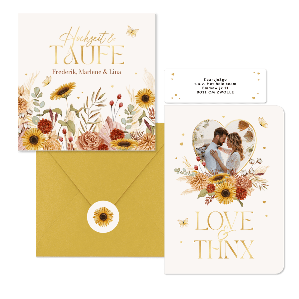 Hochzeitskartenset Blumen & Gräser mit Goldschrift