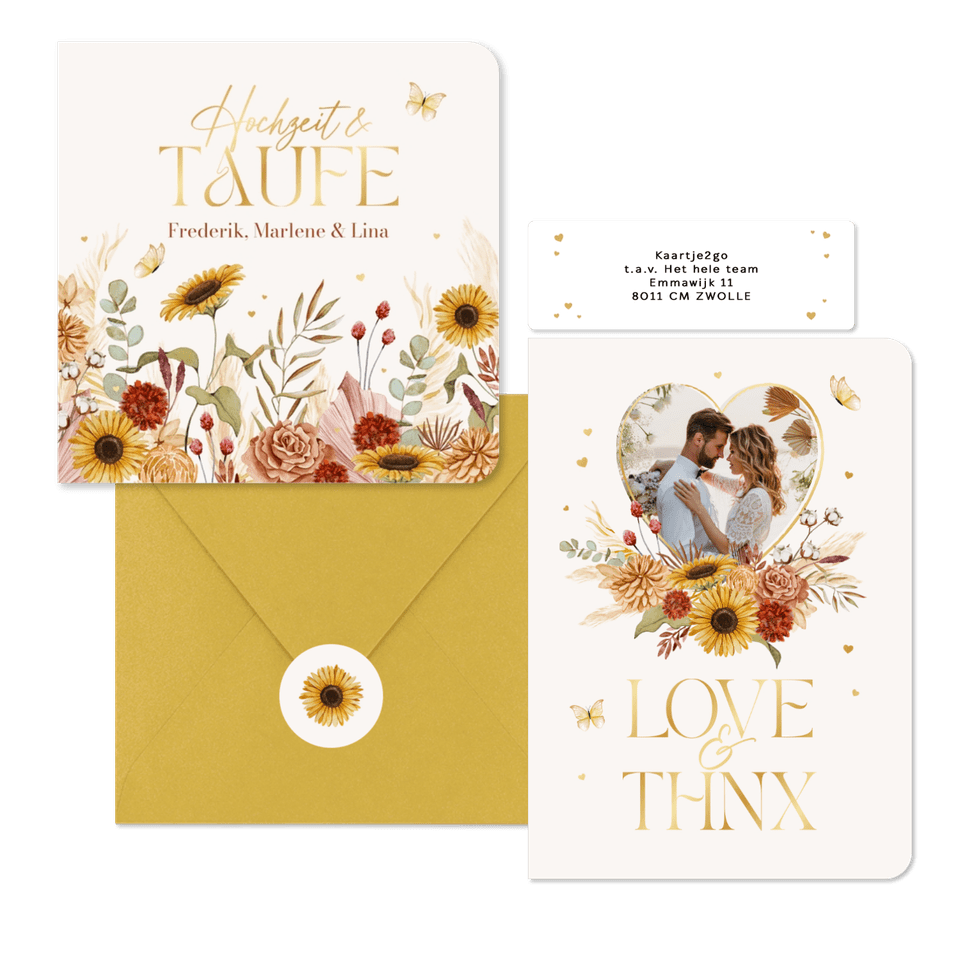 Hochzeitskartenset Blumen & Gräser mit Goldschrift
