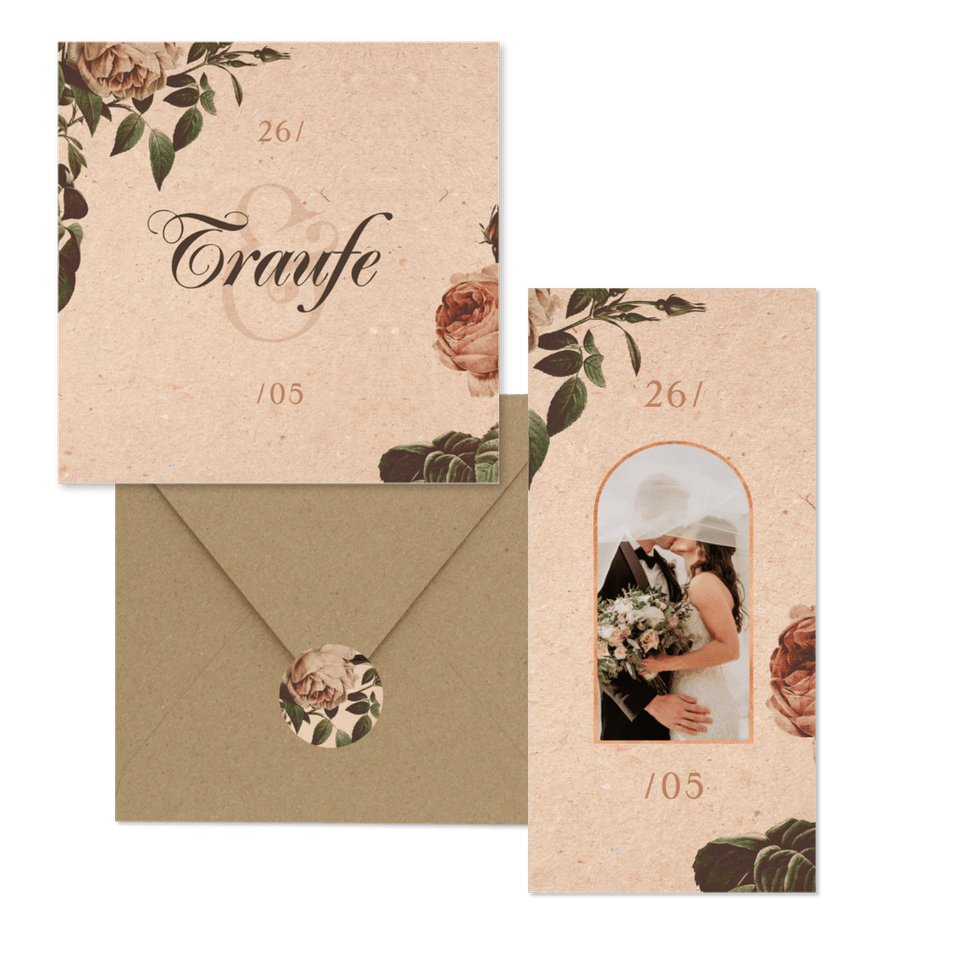 Hochzeitskartenset Vintage Rosen auf Papierstruktur