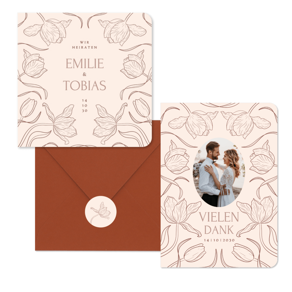 Hochzeit - Tulpen Linienzeichnung auf Beige