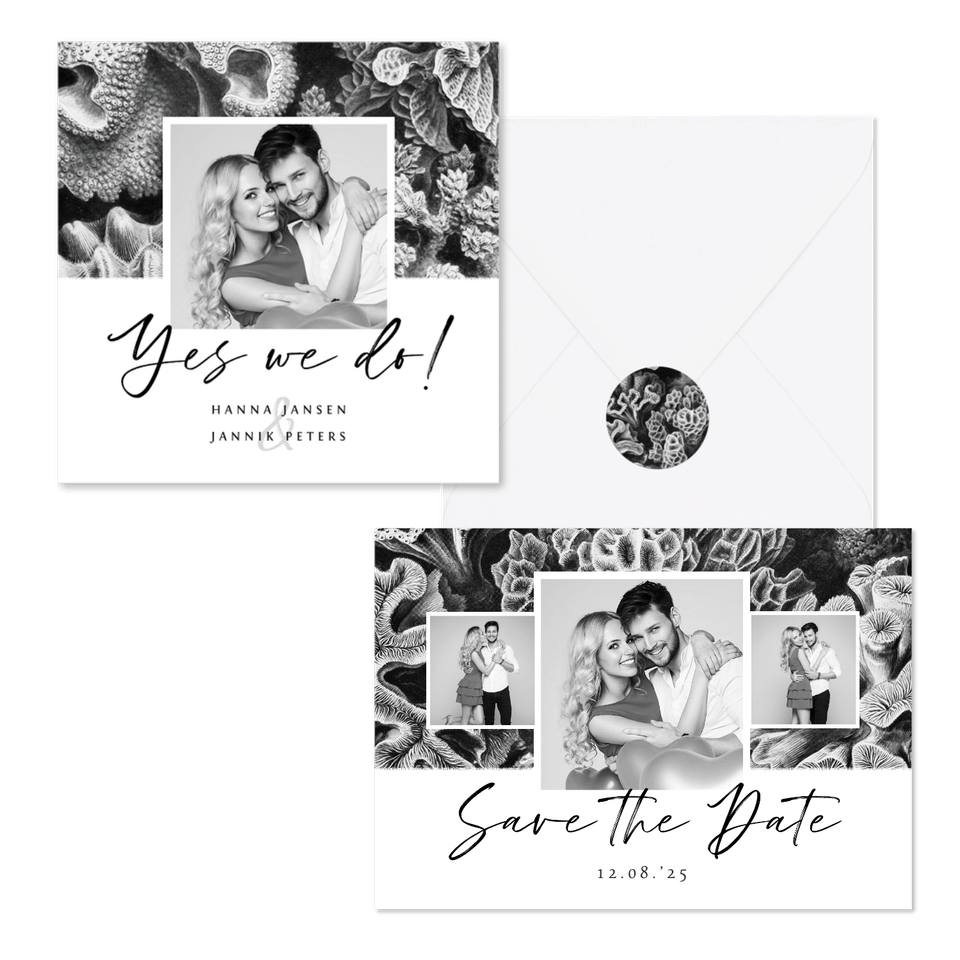 Hochzeitskartenset Korallen in Schwar-Weiß