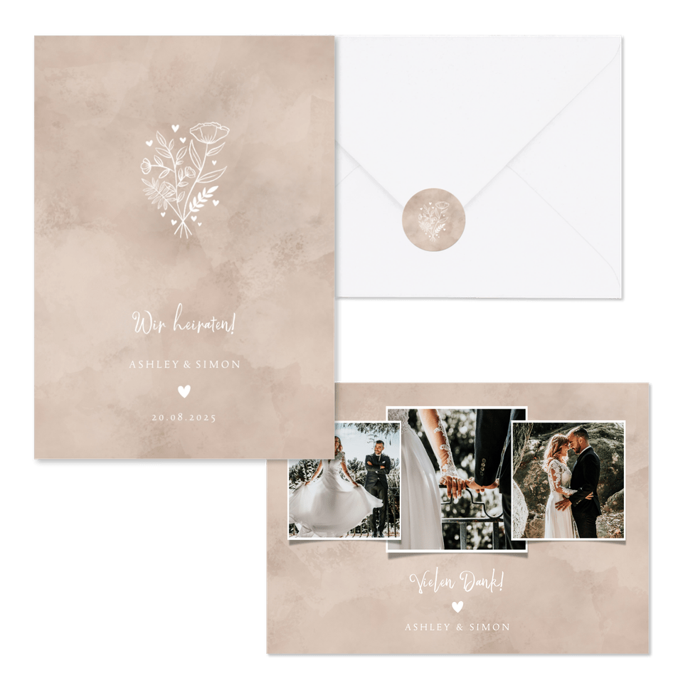 Hochzeitskartenset Altrosa Auqarell