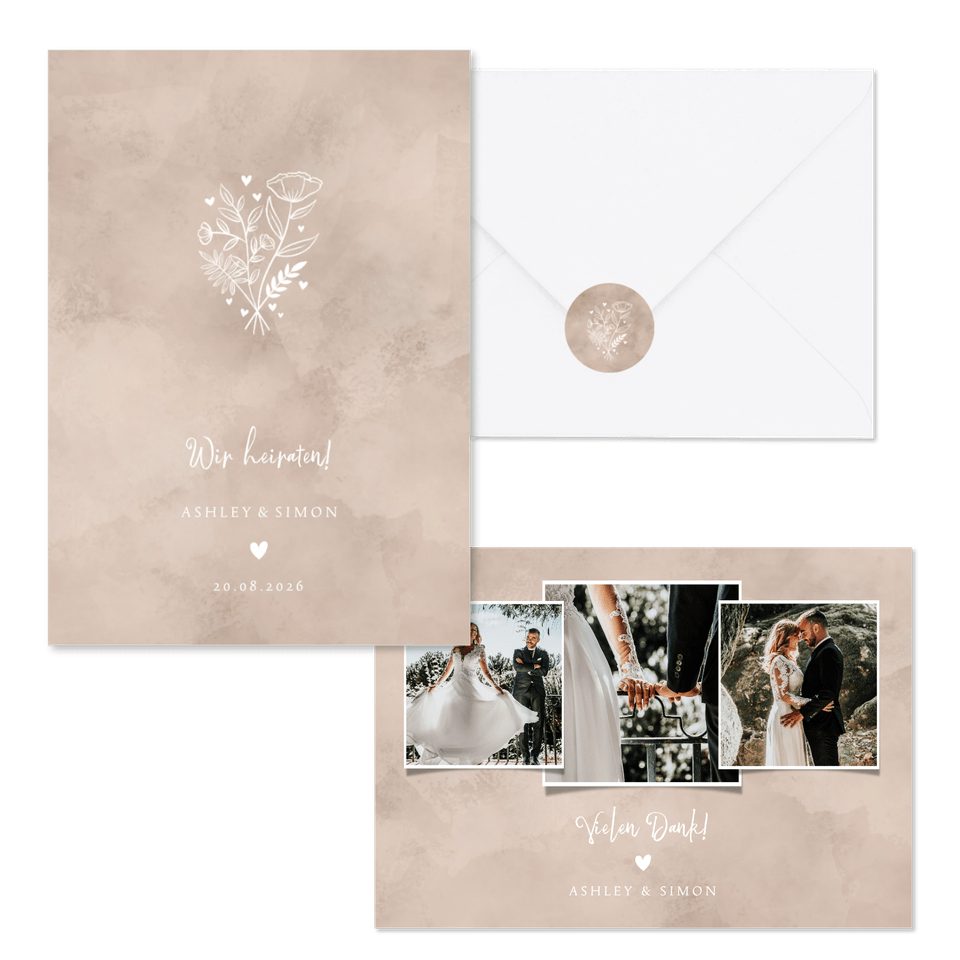 Hochzeitskartenset Altrosa Auqarell