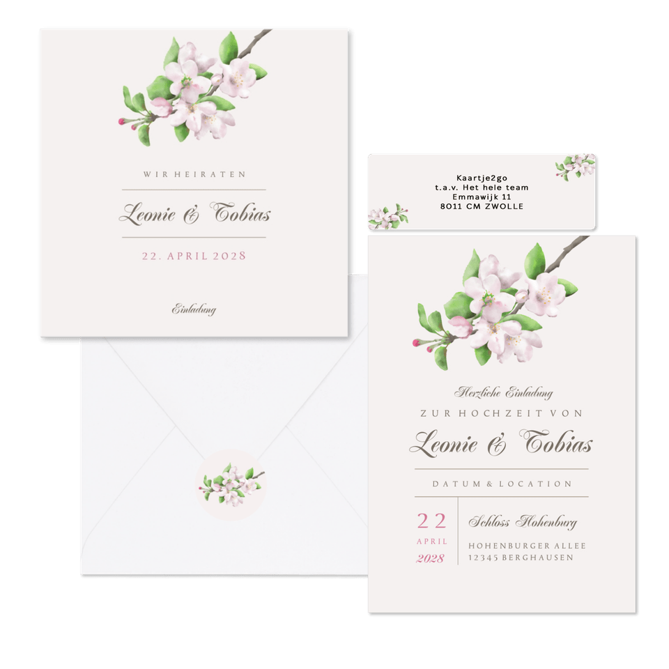 Hochzeitskartenset natürliche Apfelblüten