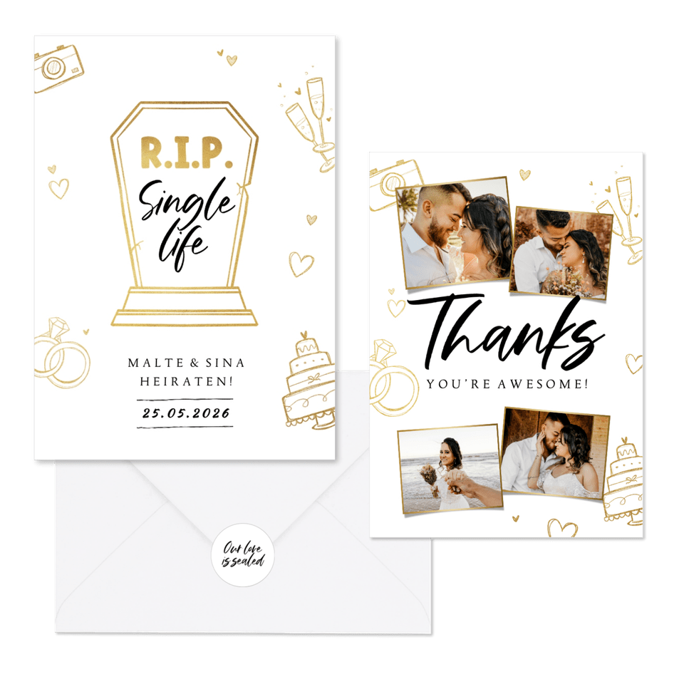 Hochzeitskartenset Doodles mit Sektgläsern