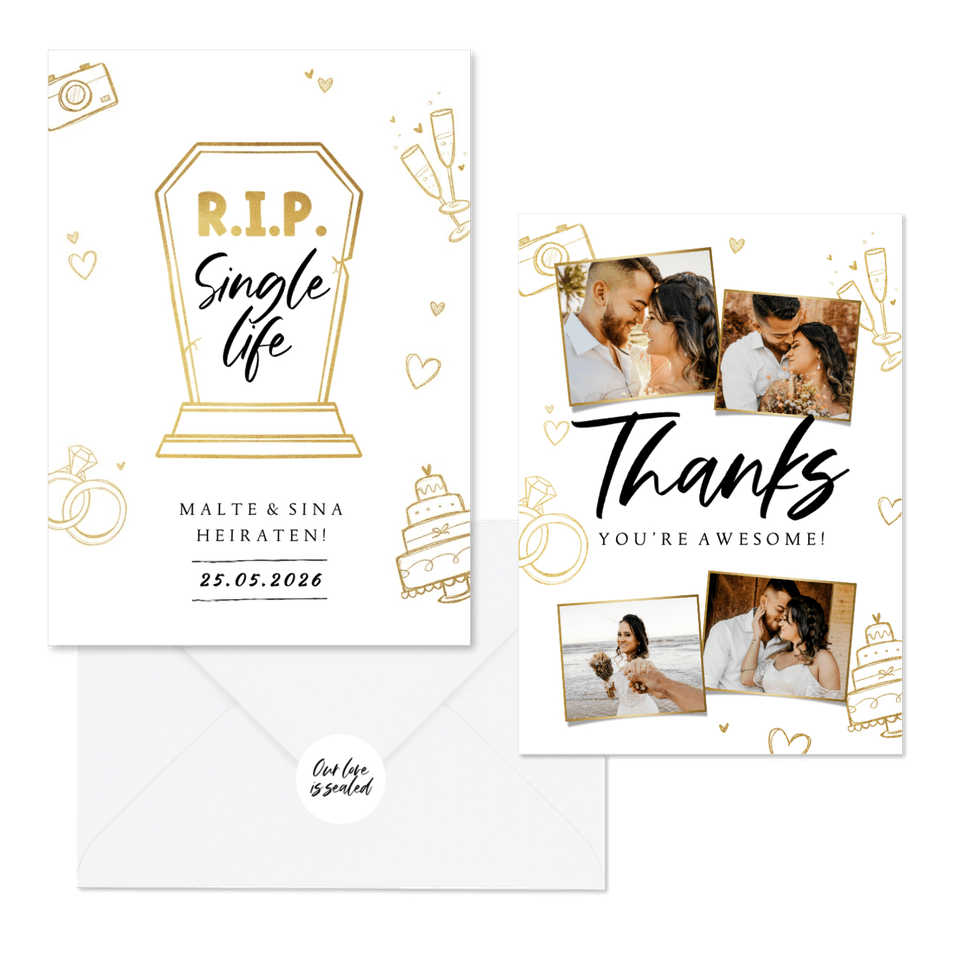 Hochzeitskartenset Doodles mit Sektgläsern