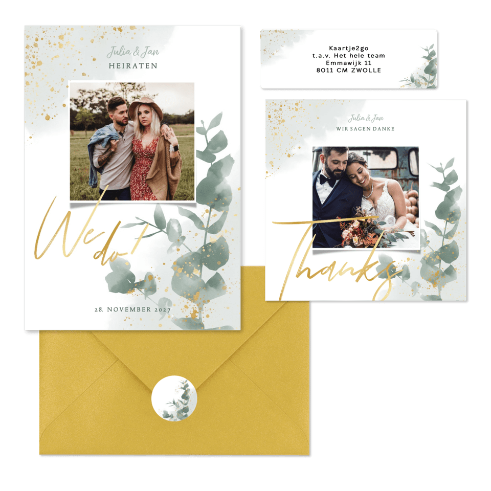 Hochzeitskarten Pastellgrün botanisch mit Eukalyptus