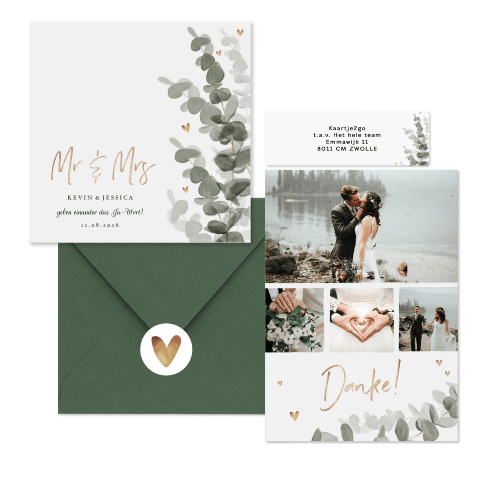 Hochzeitskartenset elegantes Aquarell mit Eukalyptus