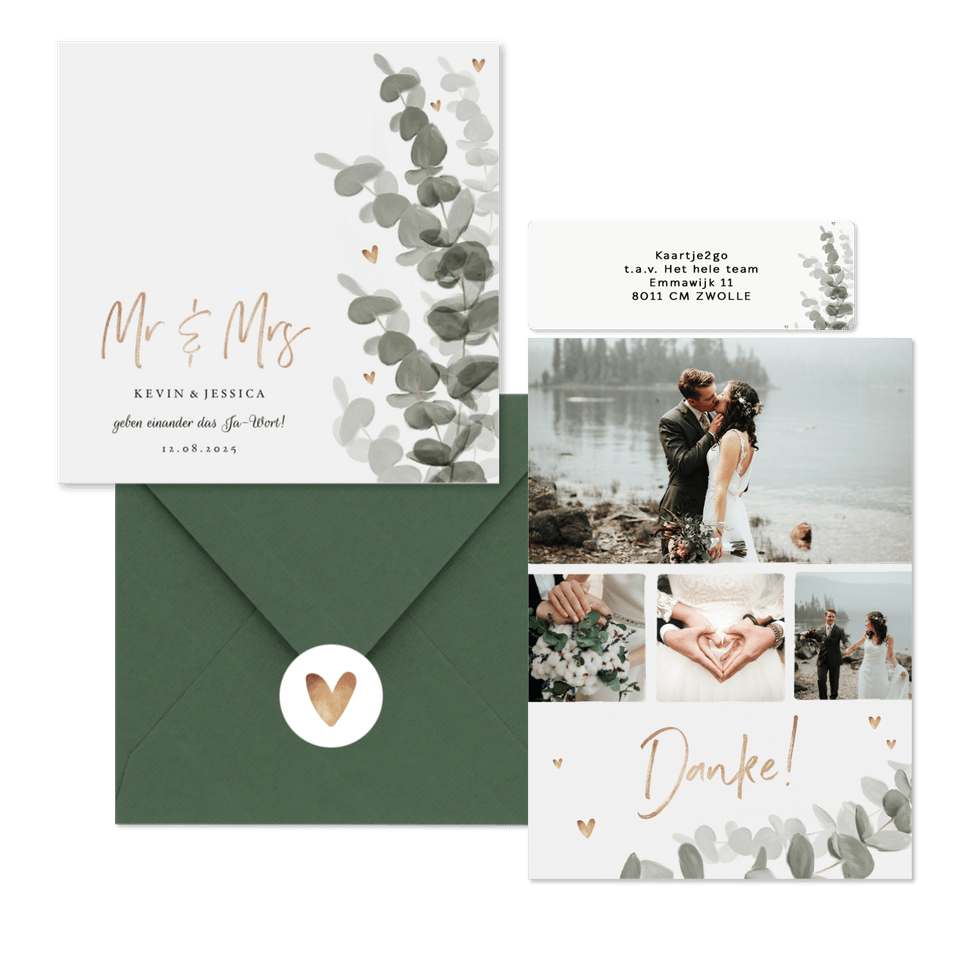 Hochzeitskartenset elegantes Aquarell mit Eukalyptus