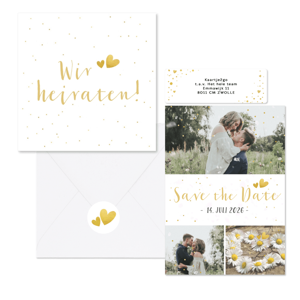 Hochzeitskartenset schlicht goldenes Konfetti