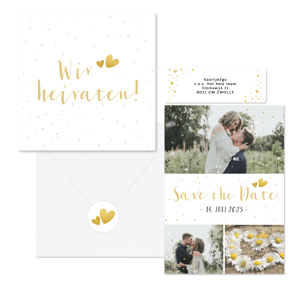 Hochzeitskartenset schlicht goldenes Konfetti 