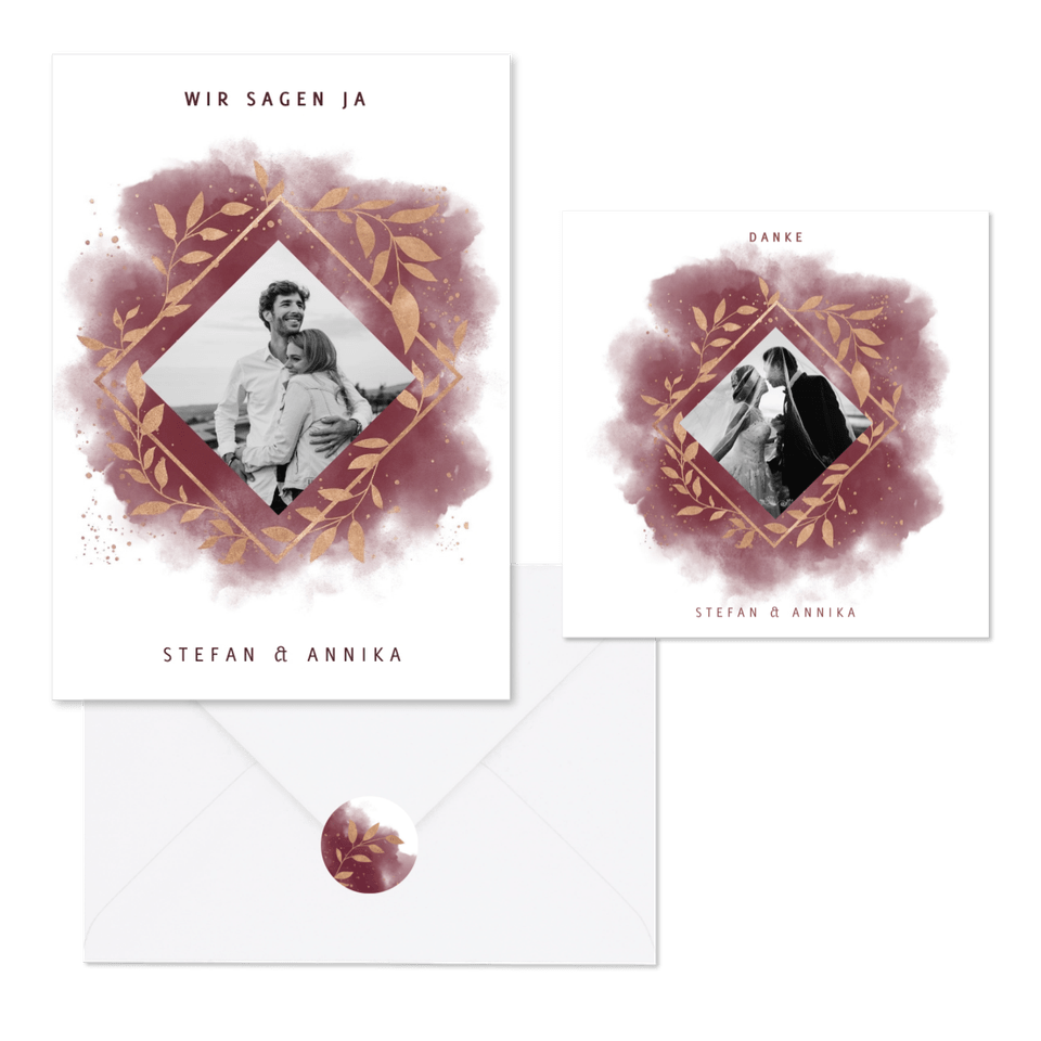 Hochzeitskartenset botanischer Rahmen auf Aquarell