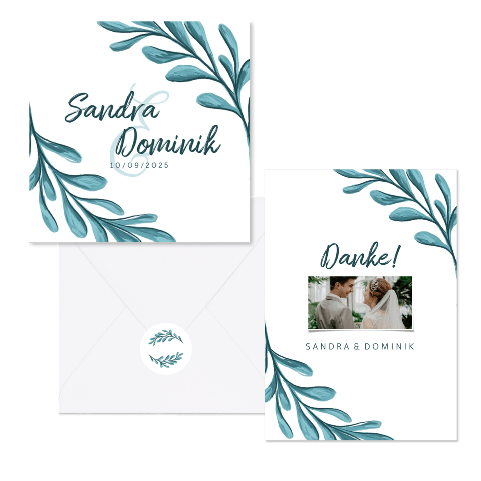 Hochzeitskartenset Zweige in Türkis Illustration