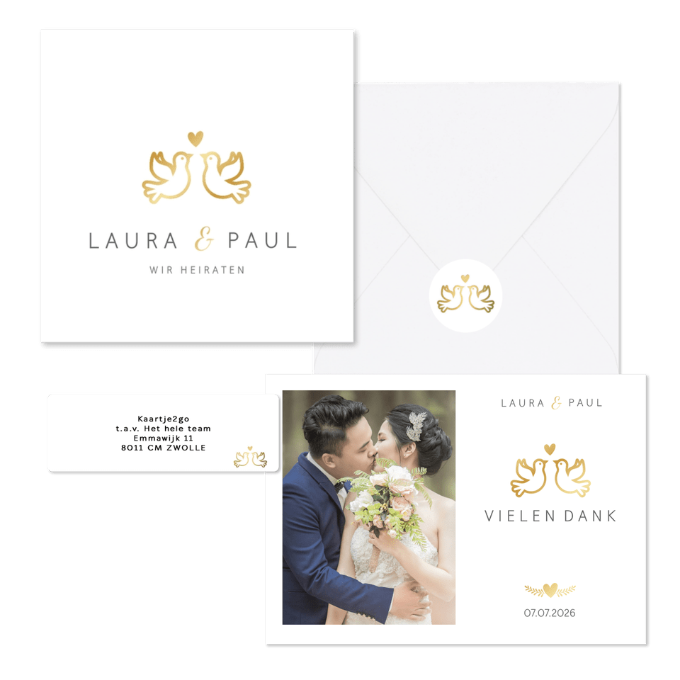 Hochzeitskarten mit goldenen Turteltauben