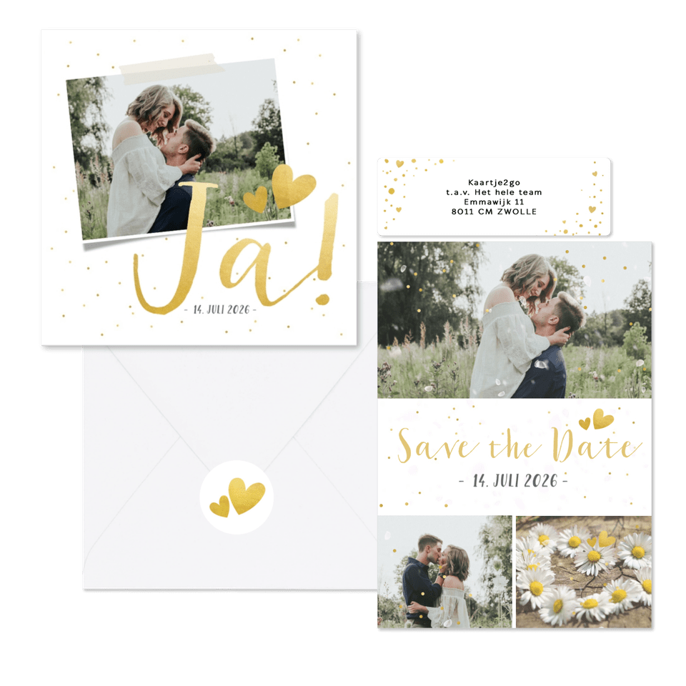 Hochzeitskartenset schlicht goldenes Konfetti