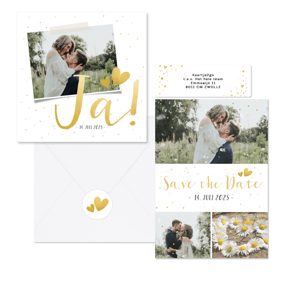 Hochzeitskartenset schlicht goldenes Konfetti