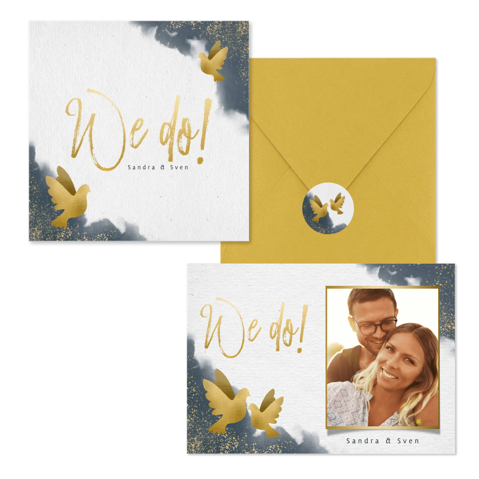 Hochzeitskartenset goldene Tauben auf Aquarell