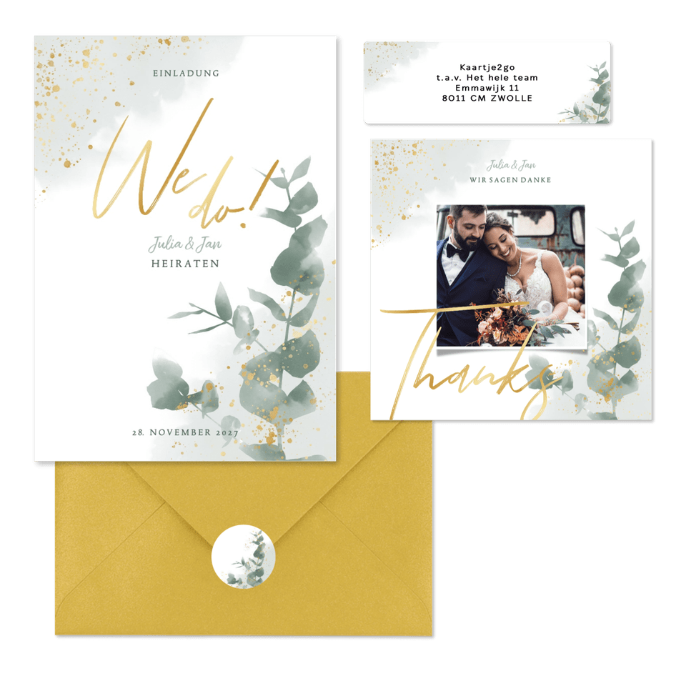 Hochzeitskarten Pastellgrün botanisch mit Eukalyptus