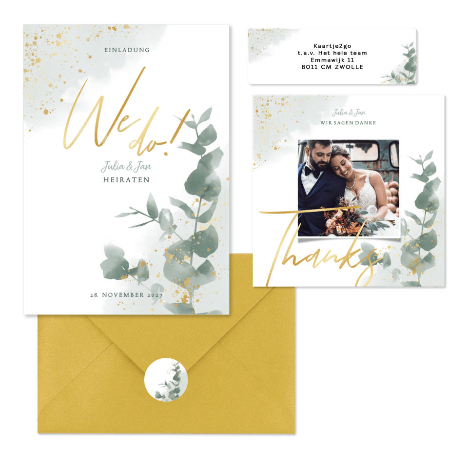 Hochzeitskarten Pastellgrün botanisch mit Eukalyptus
