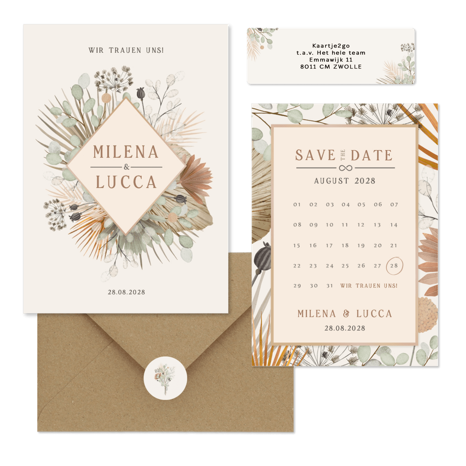 Hochzeitskartenset Trockenblumen und Gräser