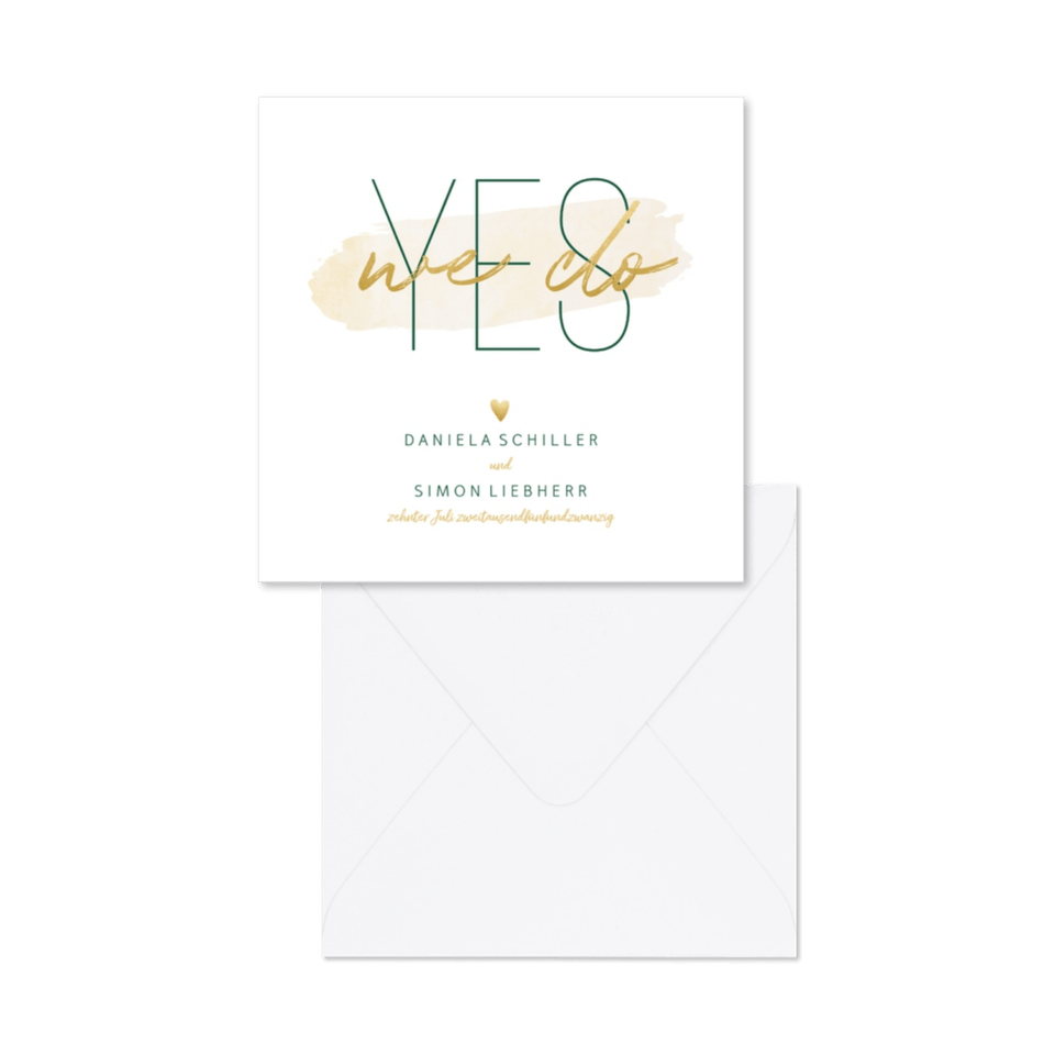 Hochzeitskartenset goldene Typografie auf Pinselstrich