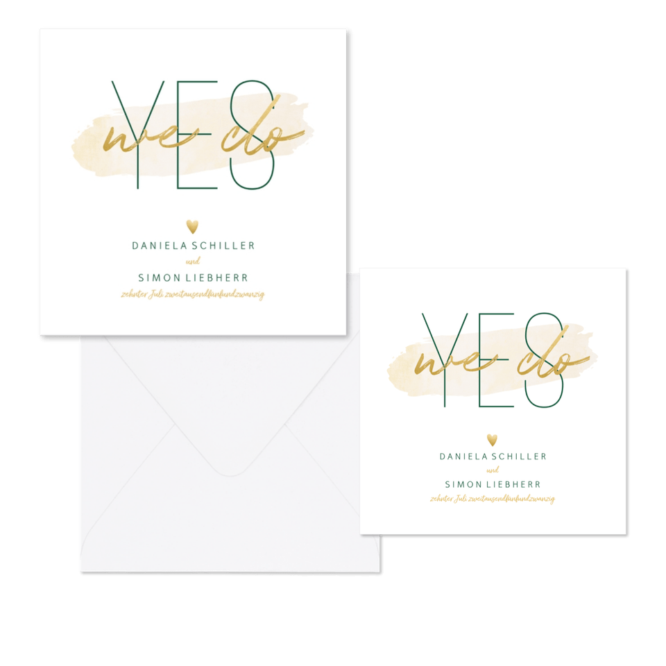 Hochzeitskartenset goldene Typografie auf Pinselstrich