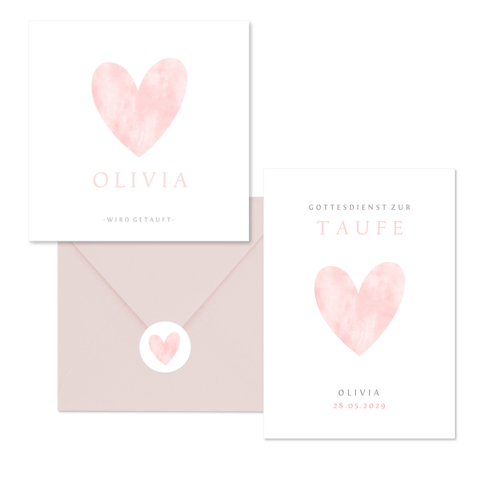 Taufe - Herz Aquarell rosa