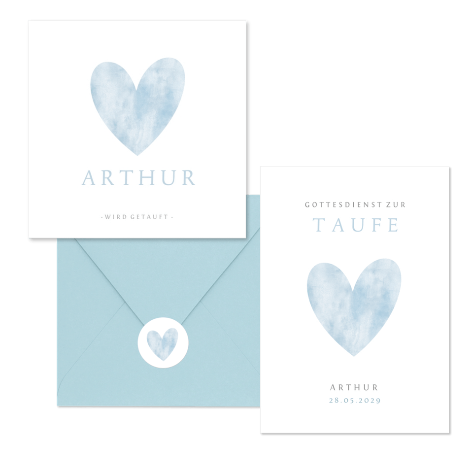 Taufe - Herz Aquarell blau