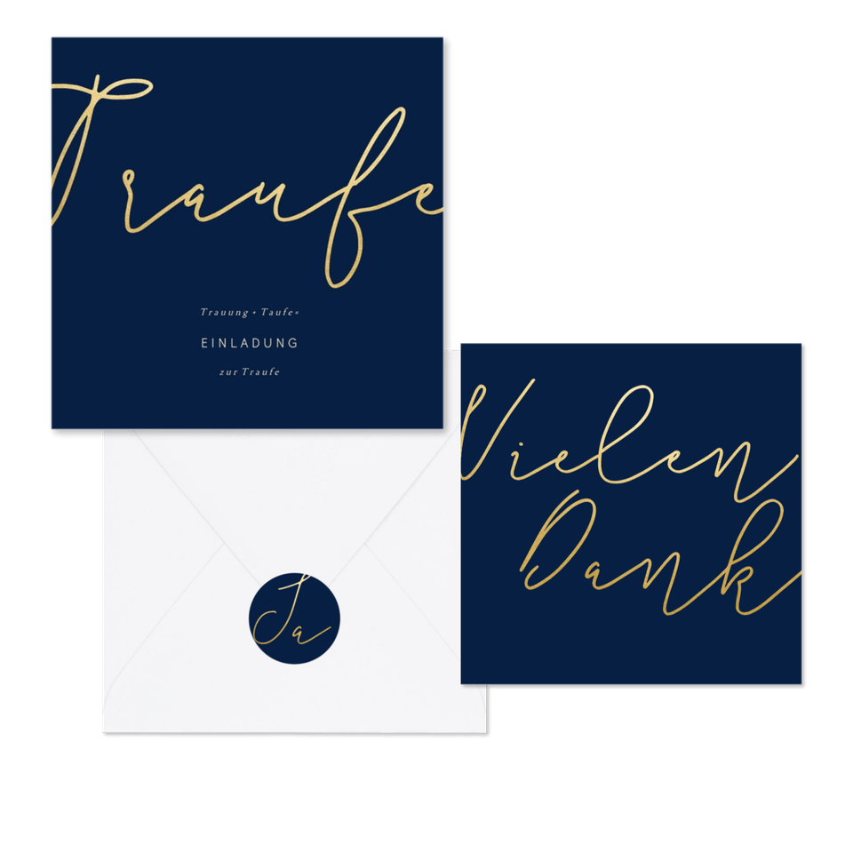 Hochzeitskartenset einfache Goldschrift auf Dunkelblau