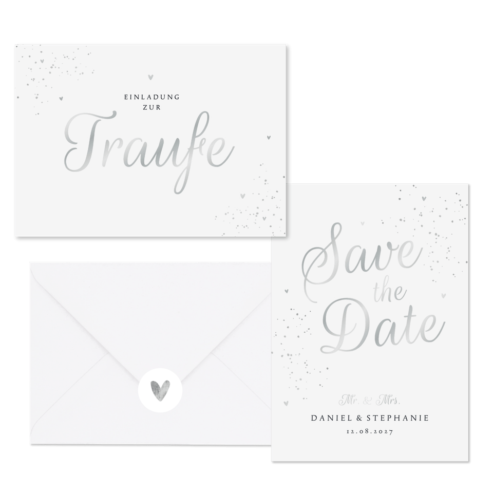 Hochzeitskartenset Silberschrift