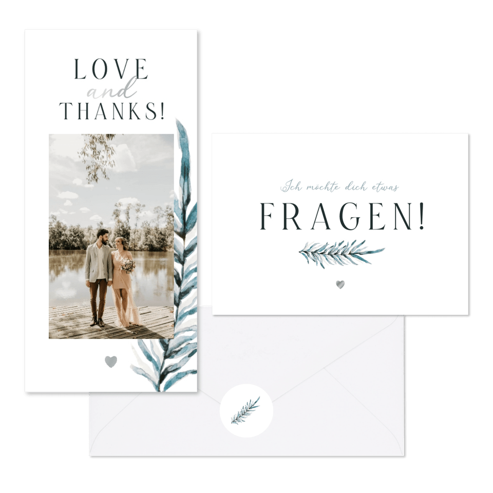 Hochzeitskartenset blaugrüner Zweig