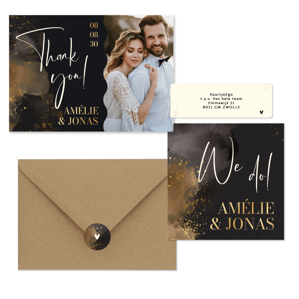 Hochzeit - Grau Aquarell mit Goldklecksen