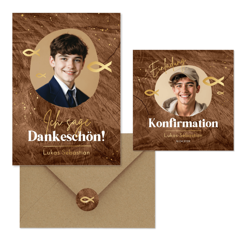 Konfirmation - Konfirmation Fisch auf Holz L