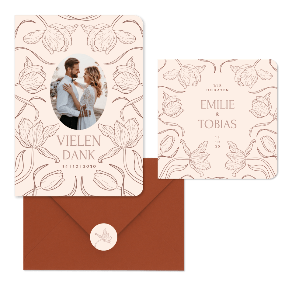 Hochzeit - Tulpen Linienzeichnung auf Beige