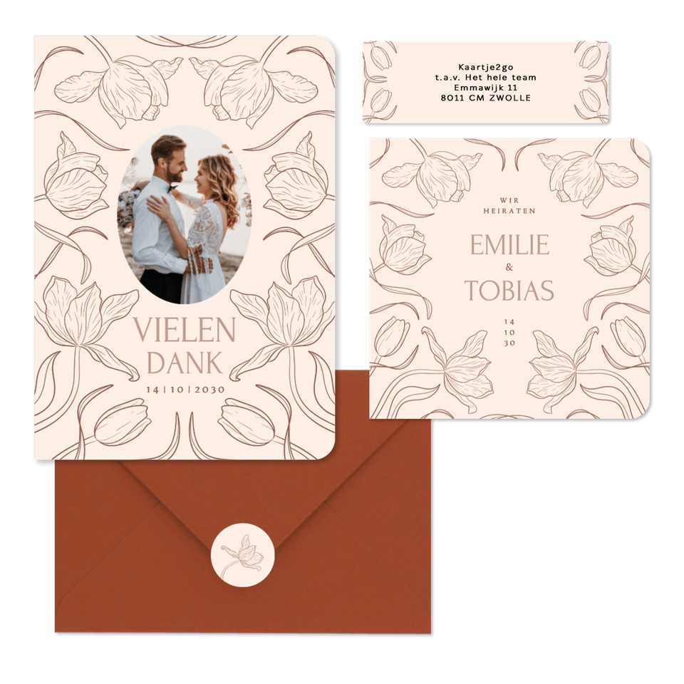 Hochzeit - Tulpen Linienzeichnung auf Beige