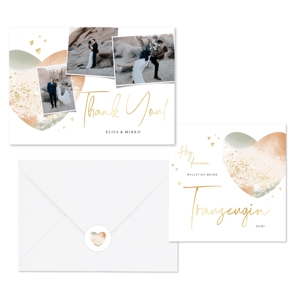 Hochzeitskartenset Aquarellherz in Pastell