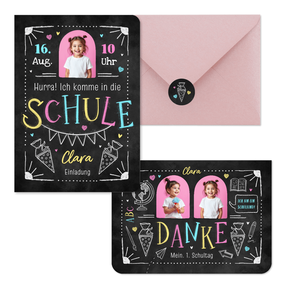 Einschulung Kreidetafel Doodle Maedchen