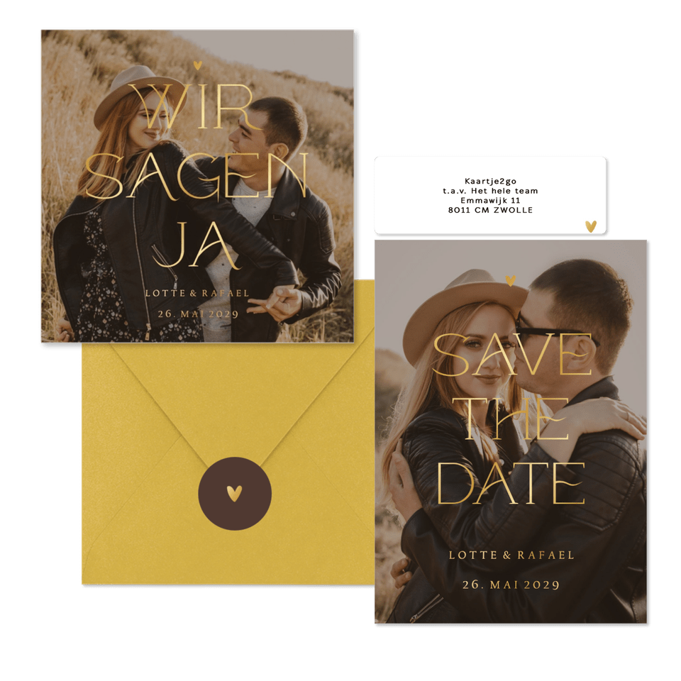 Fotokartenset zur Hochzeit mit elegantem goldenem Schriftzug