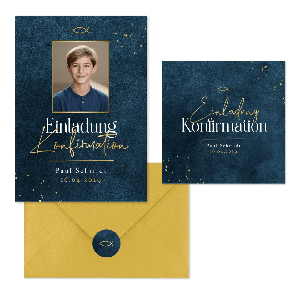 Konfirmation - Goldschrift dunkelblau 