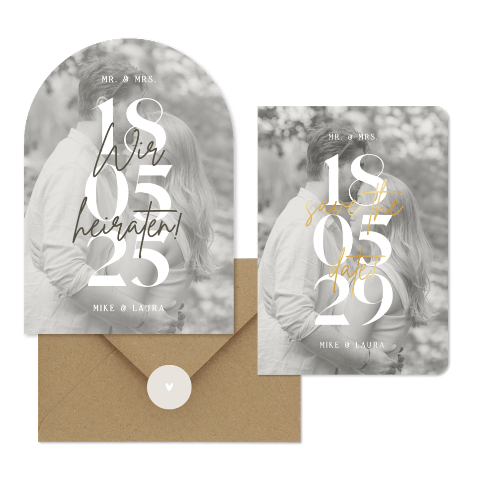 Hochzeitskarten minimalistisch mit Goldschrift