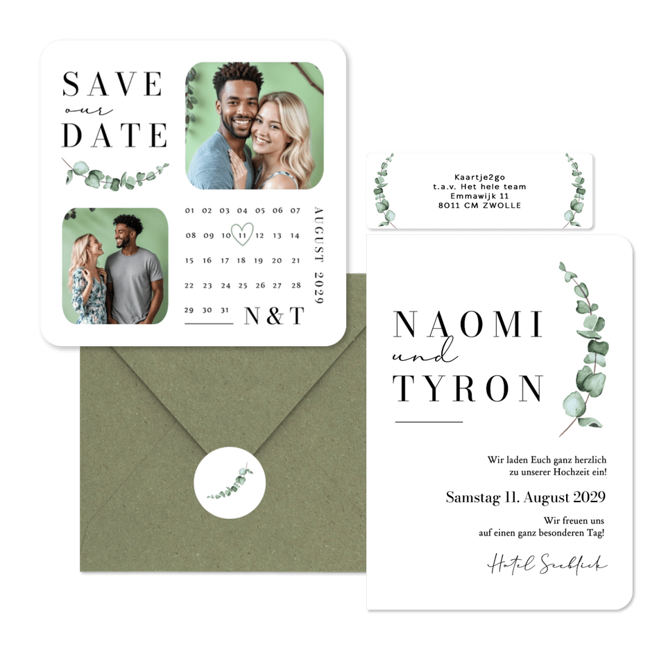 Hochzeitskarten schlicht und elegant mit Eukalyptuszweig