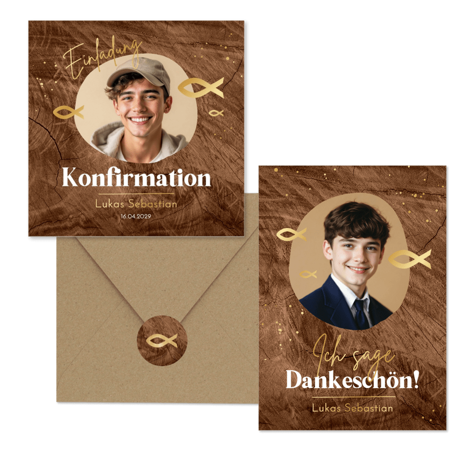 Konfirmation - Konfirmation Fisch auf Holz L