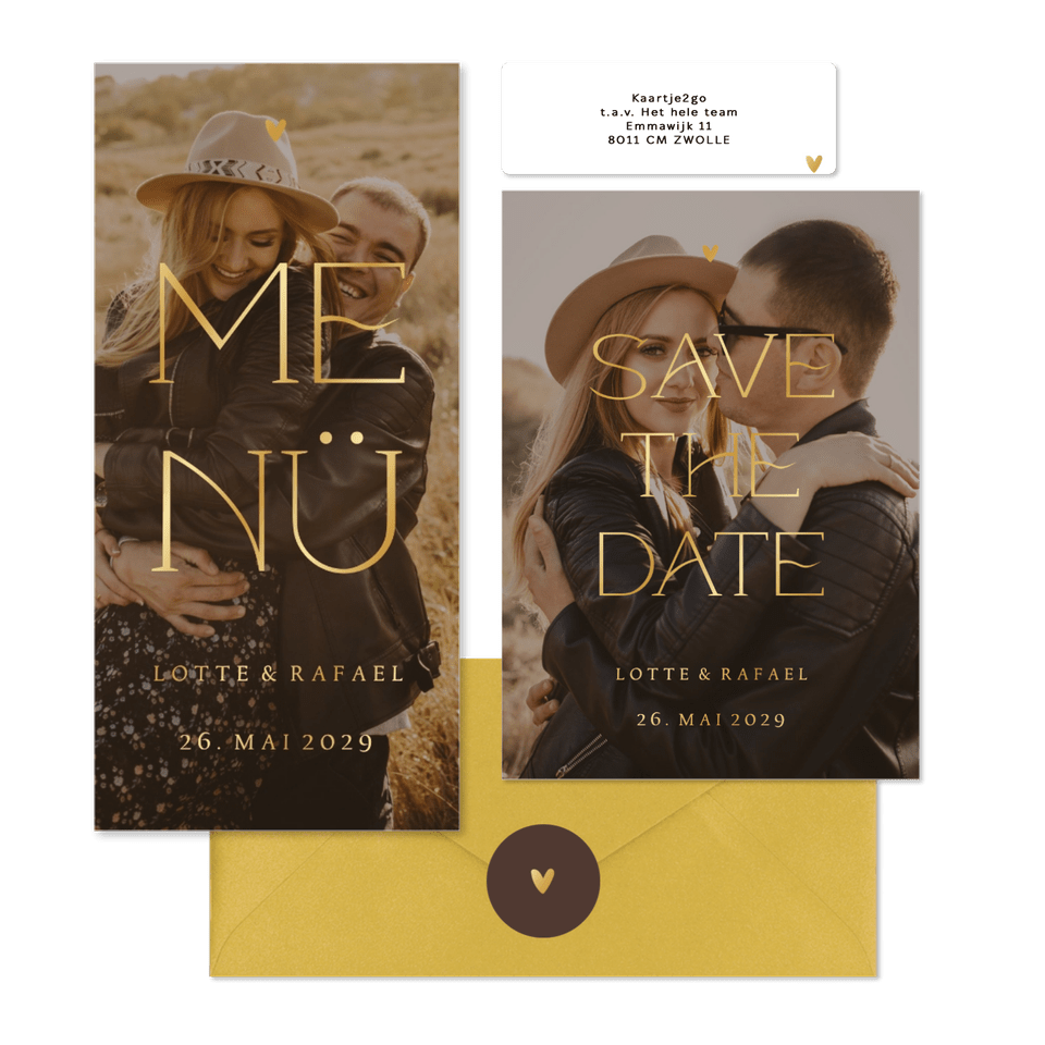 Fotokartenset zur Hochzeit mit elegantem goldenem Schriftzug