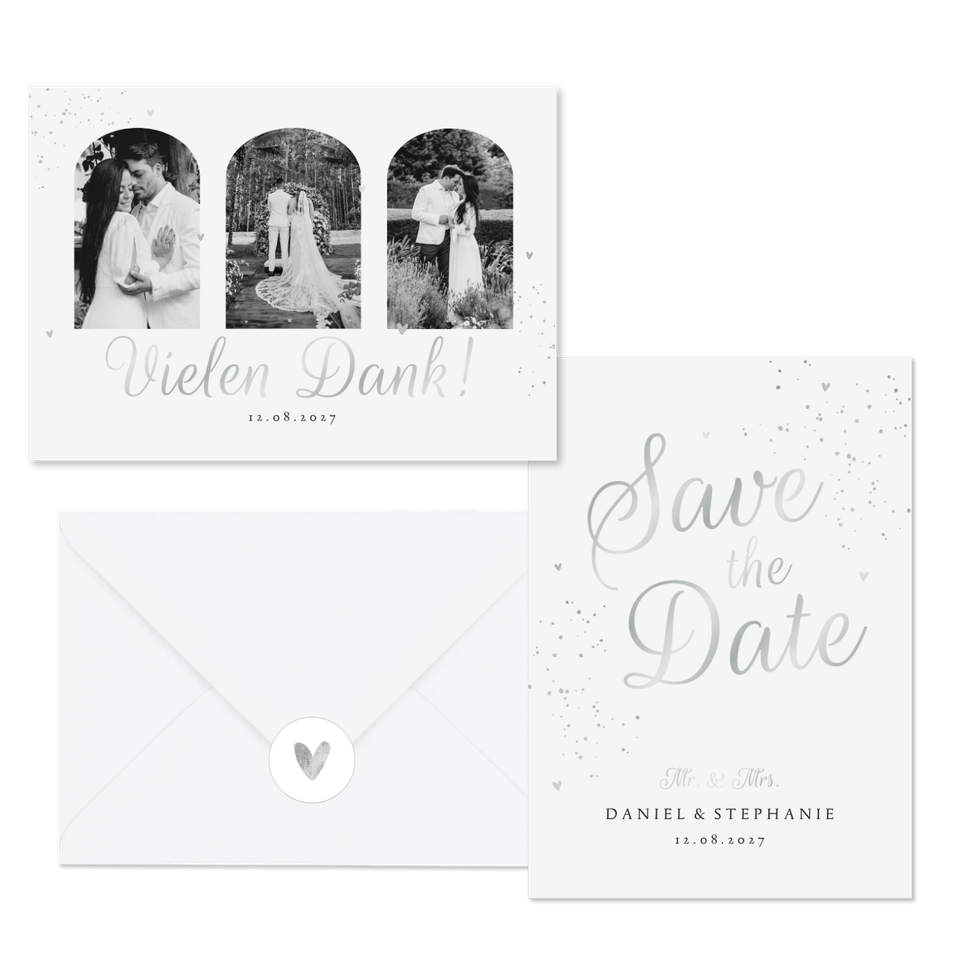 Hochzeitskartenset Silberschrift