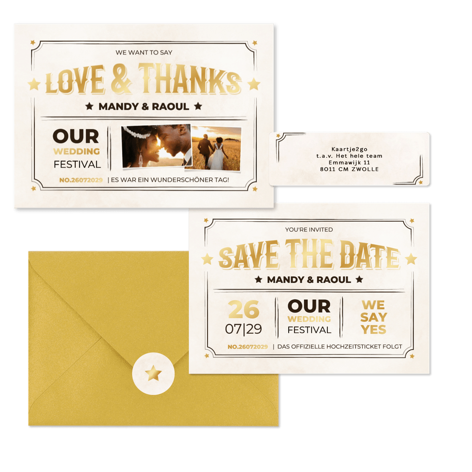 Vintage Hochzeitskartenset Ticket-Look